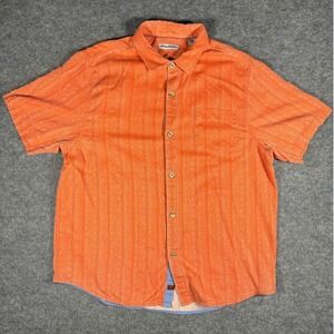 Tommy Bahama Mens Orange Silk Textured Short Sleeve Button Up Shirt XL